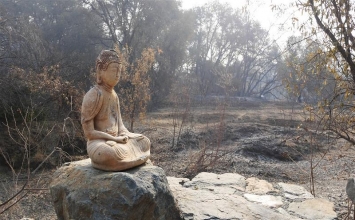 Chánh điện một tu viện còn nguyên vẹn sau vụ cháy rừng